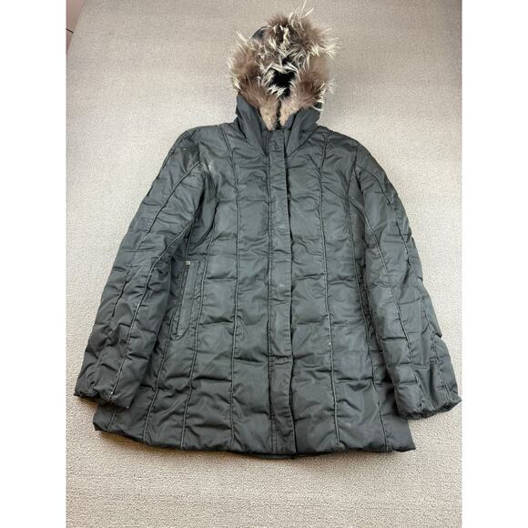 Post Card Women's Medium Black Hooded Fur Trim Puffer Coat - Picture 1 of 16